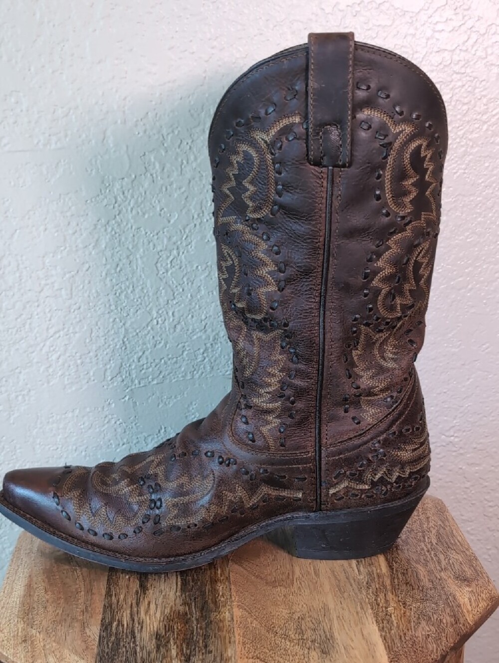 Men's Laredo Brown Leather Midnight Rider Western Cowboy Boots - Picture 2 of 11